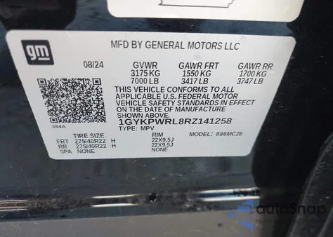 2024 Cadillac Lyriq Sport W/1Sk z USA, uszkodzony, nr VIN 1GYKPWRL8RZ141258